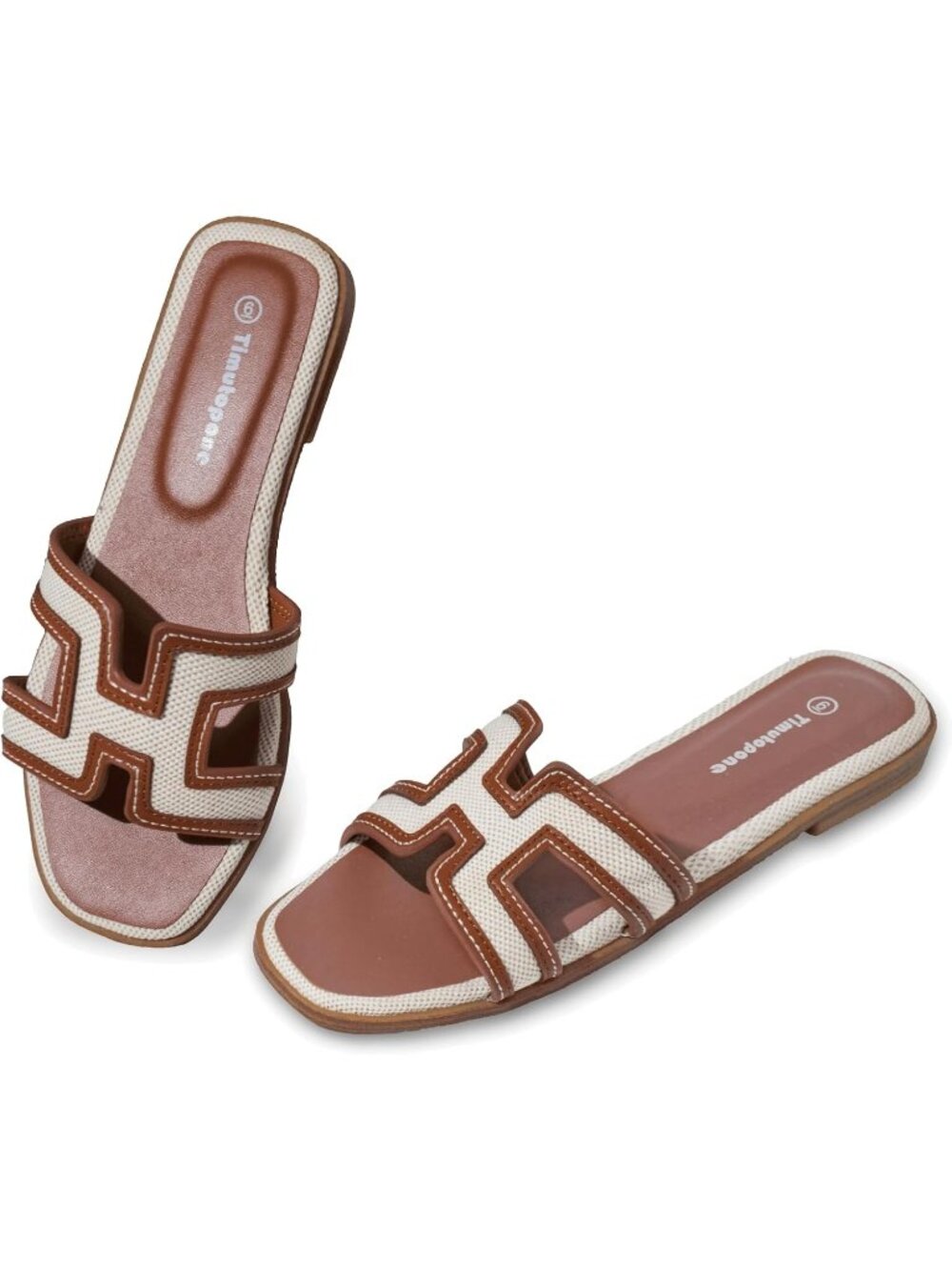 Women's Brown Dressy Lightweight Comfortable Slide Slip On Flat Sandal Shoes - Picture 1 of 5
